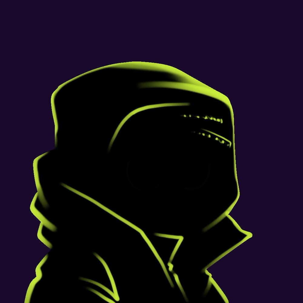 An obscured Hoodlin with glowing green eyes